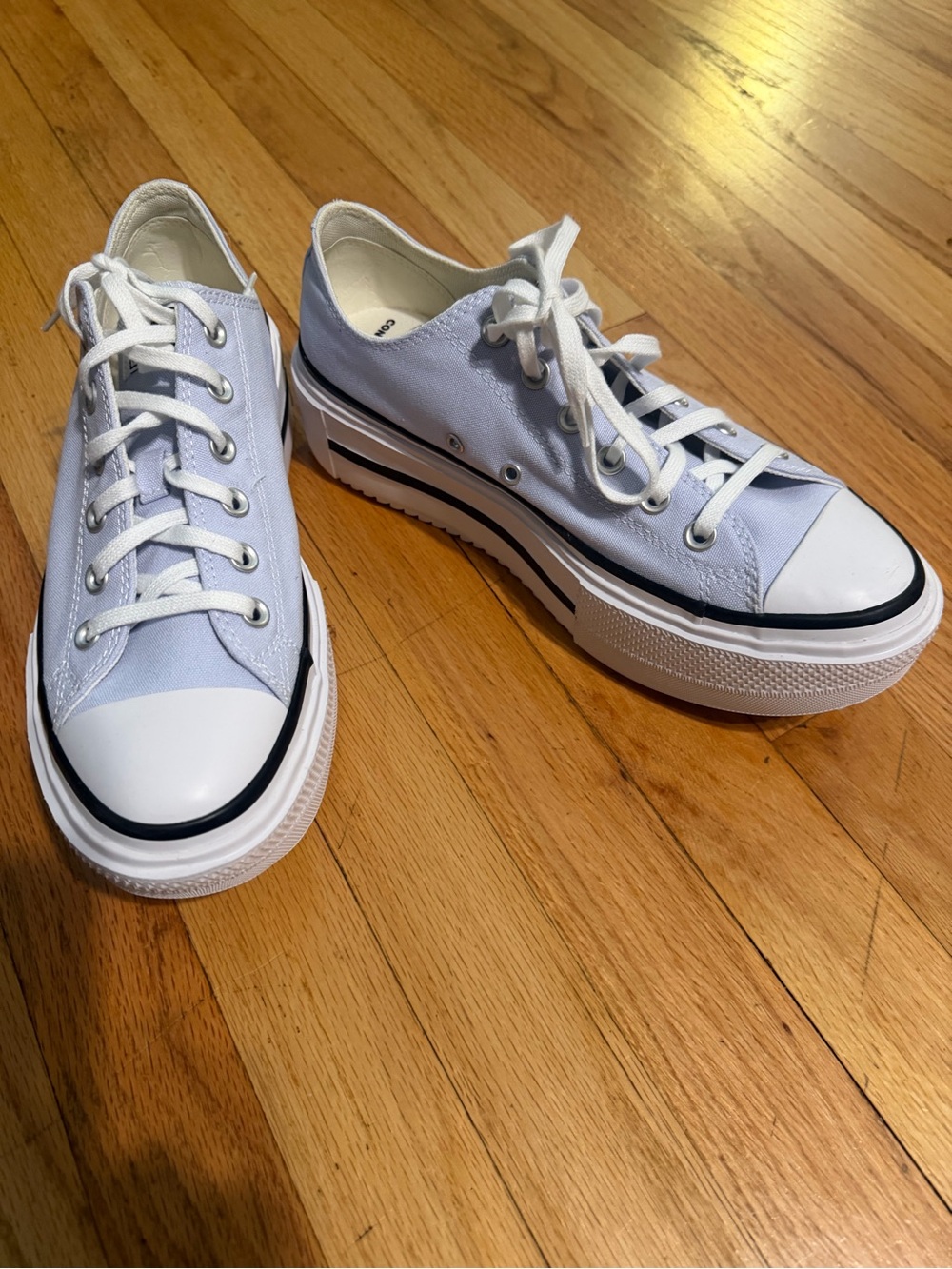 Converse White Canvas Low-Top Platform Sneakers with Black Stripe